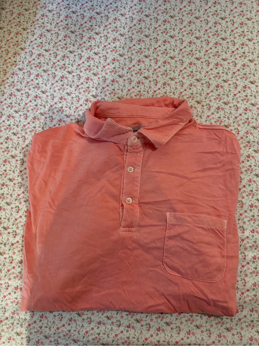 Men's Washed Coral Short-Sleeve Polo with Chest Pocket